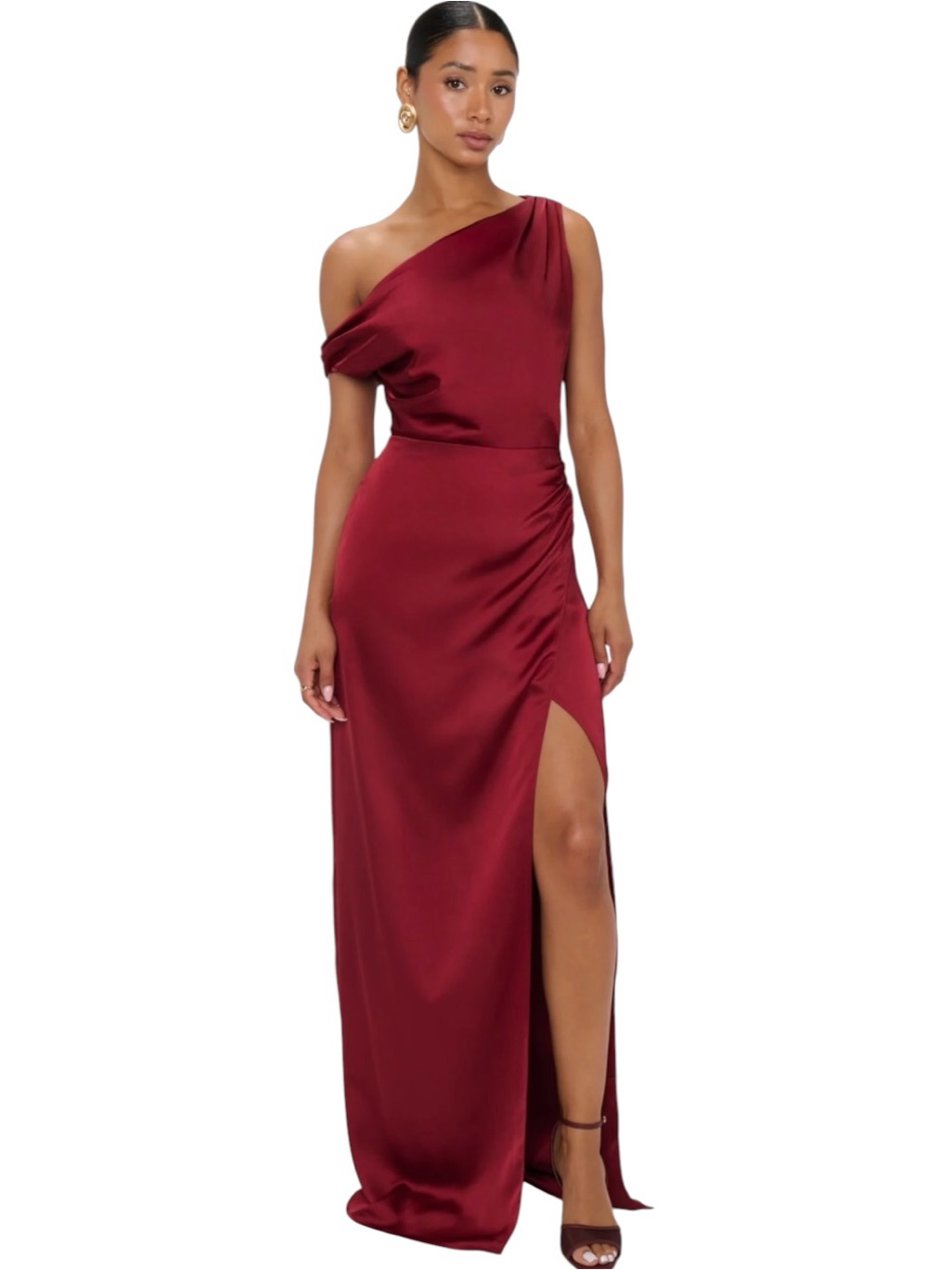 Show Me Your Mumu Jodie Dress Womens Medium Cranberry Luxe Satin Lined Side Slit